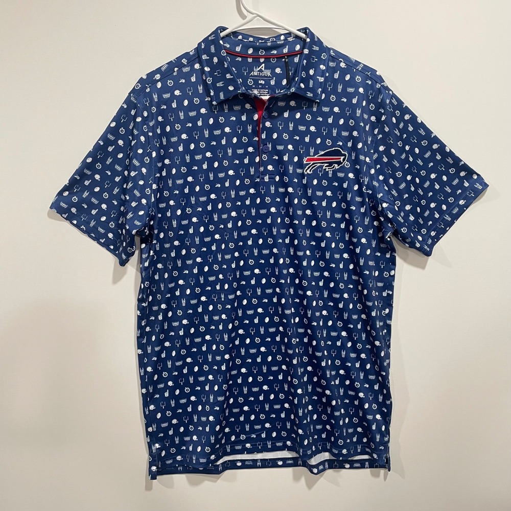 Antigua‎ Buffalo Bills NFL Mens Signal Polo Blue Whimsy Print Shirt NWT Medium